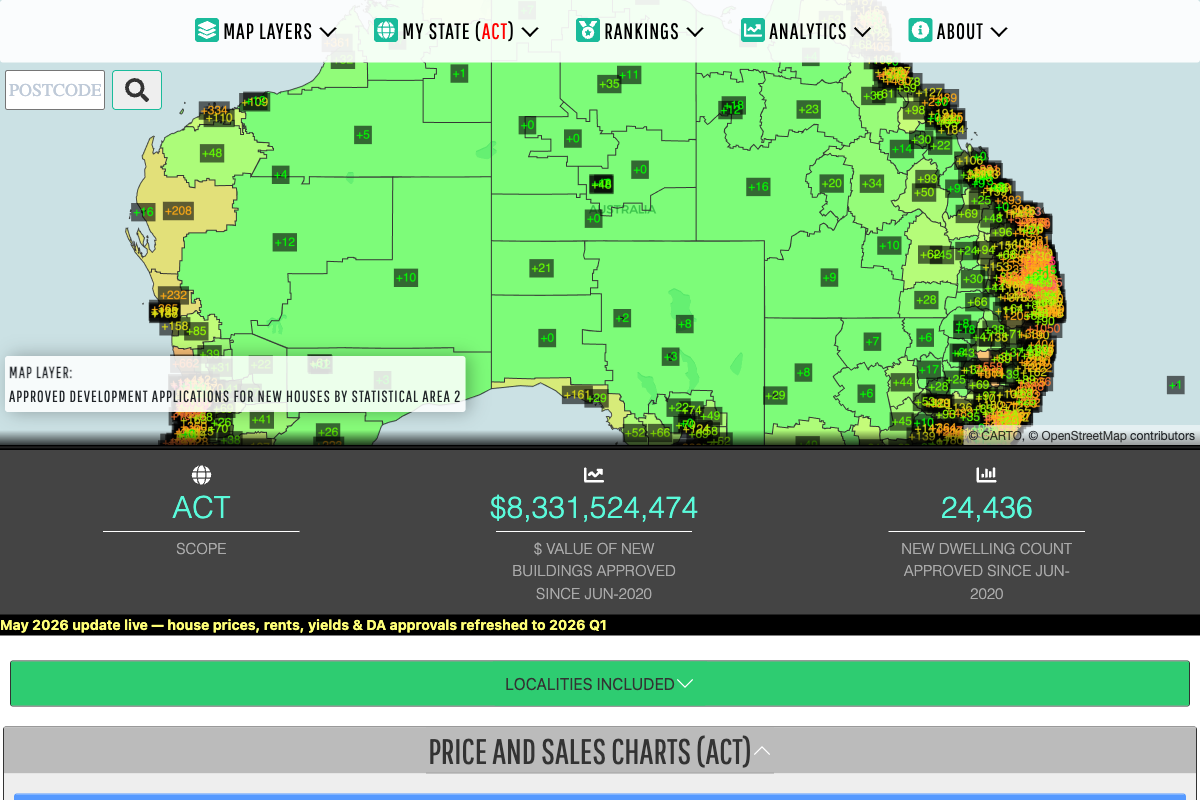 Heatmaps new houses approval layer showing statistical areas across Australia